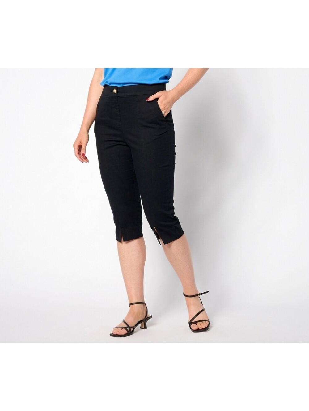 Isaac Mizrahi Live! Brushed Sateen Pedal Pusher Pants Pitch Black, Size Plus 20